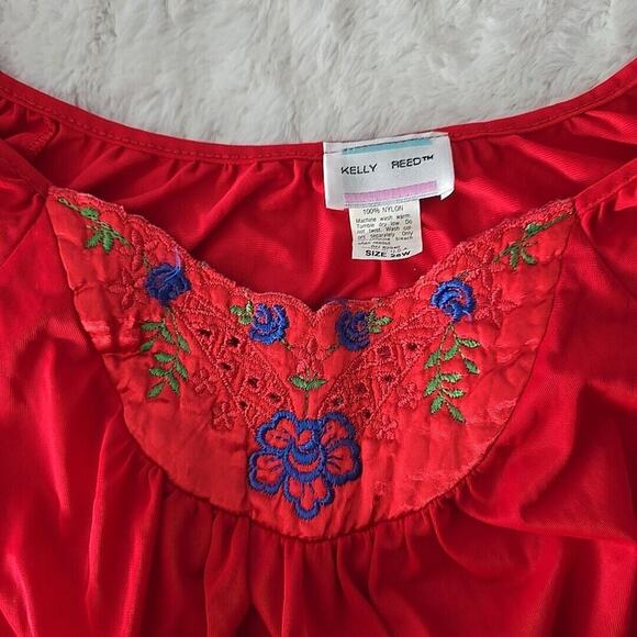Kelly Reed Floral Embroidered Nightgown Red Dress 26W Flowy Housedress Kaftan - Picture 5 of 6
